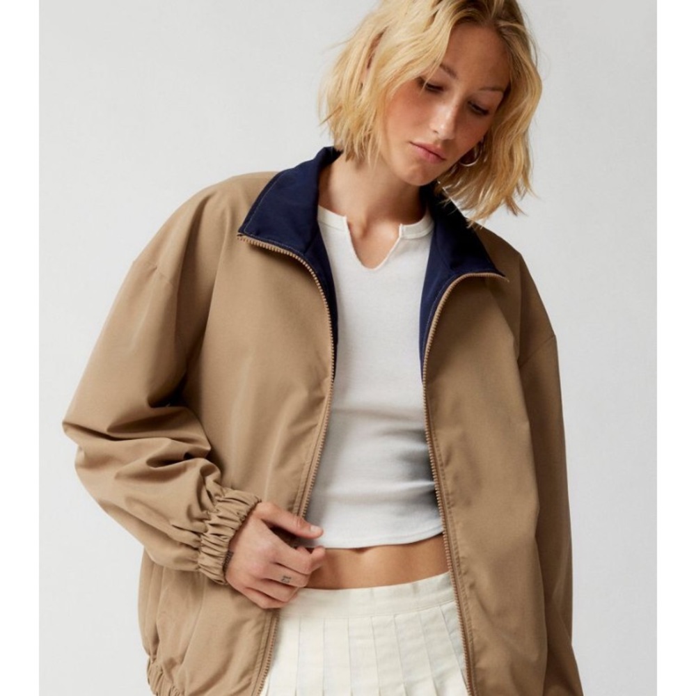 Urban Outfitters Tan and Navy Bomber Jacket